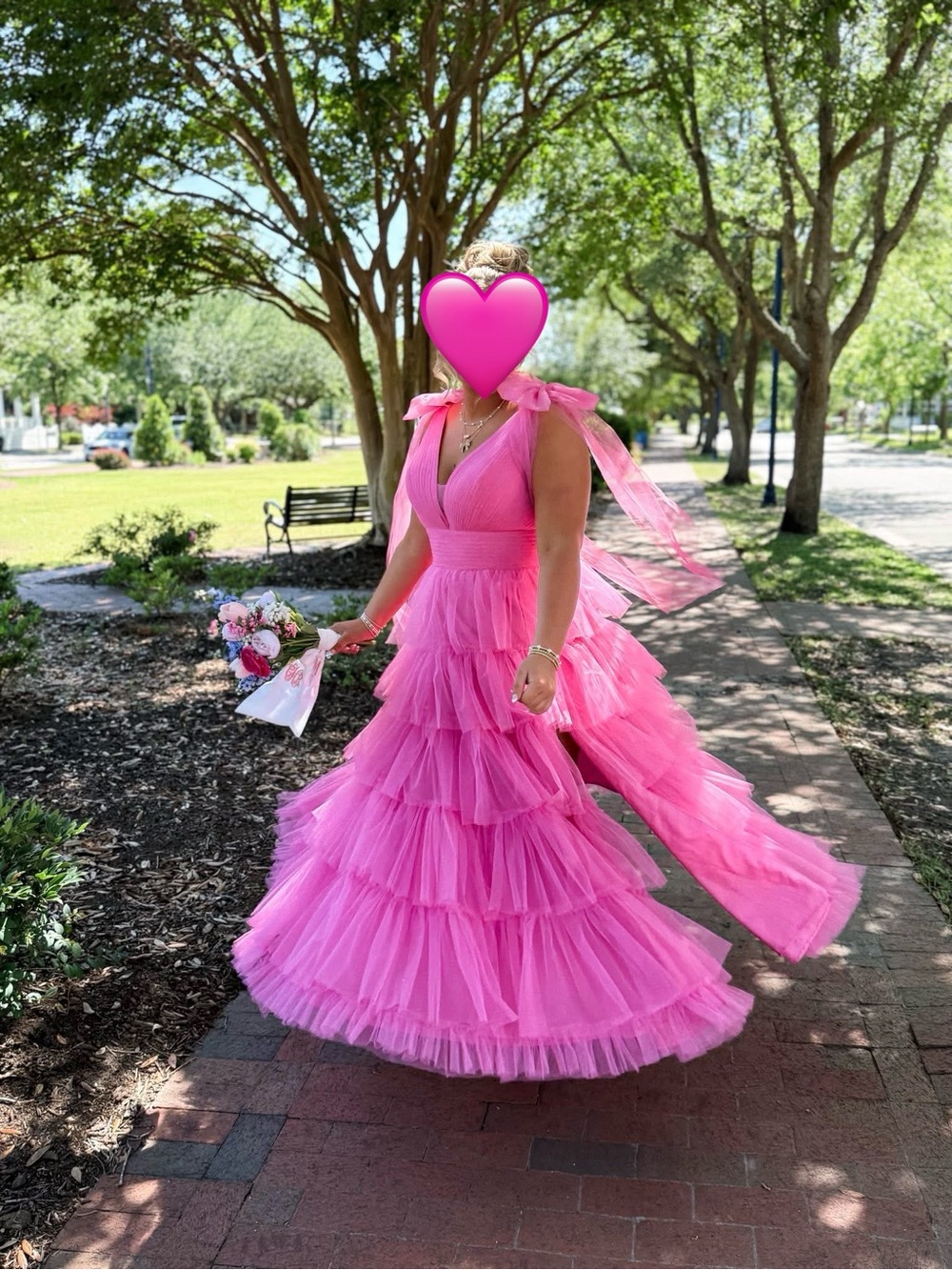 Pink Tiered Tulle Evening Dress - Picture 3 of 4